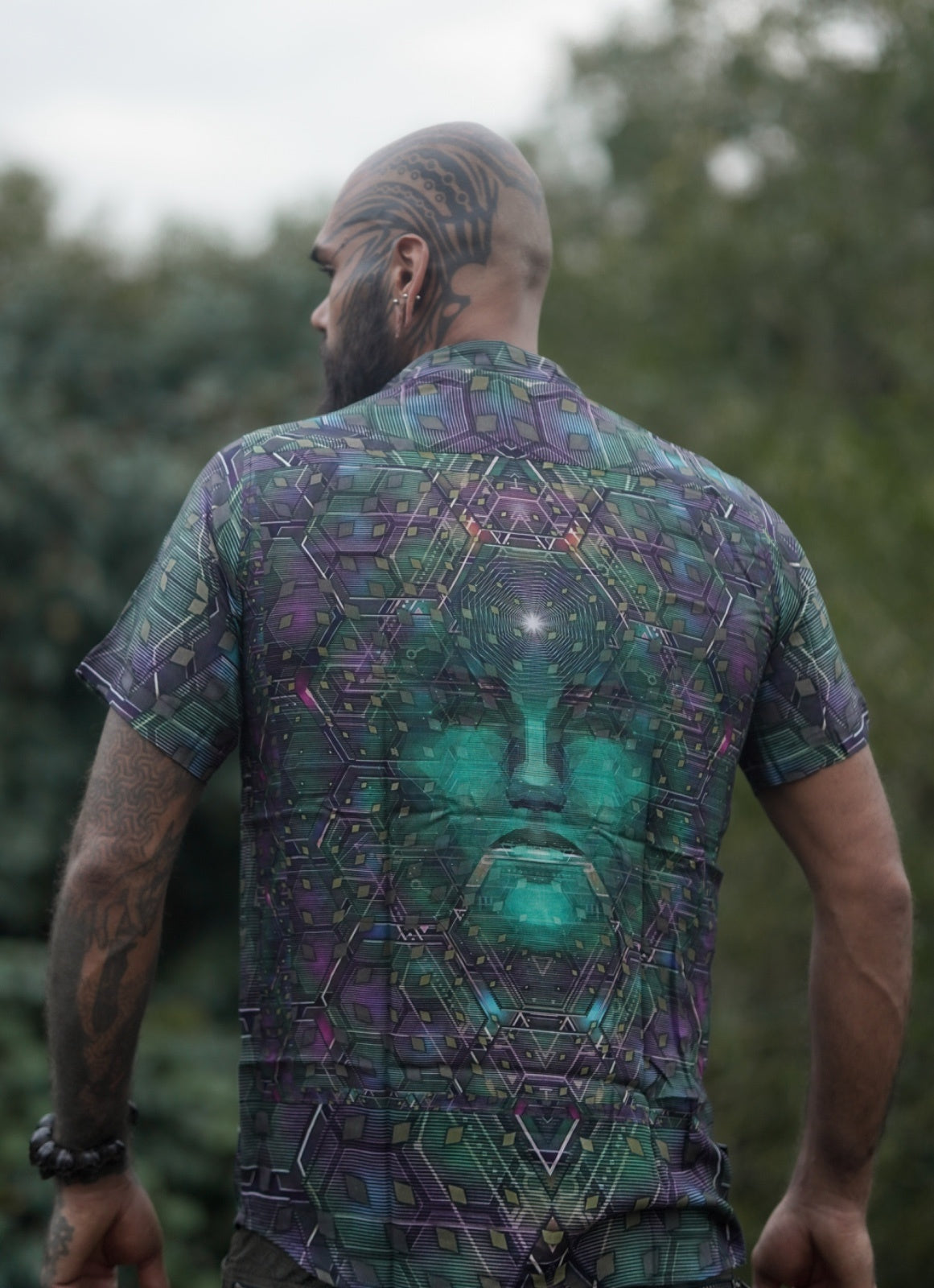 psychedelic bamboo shirt for men sacred geometry back design