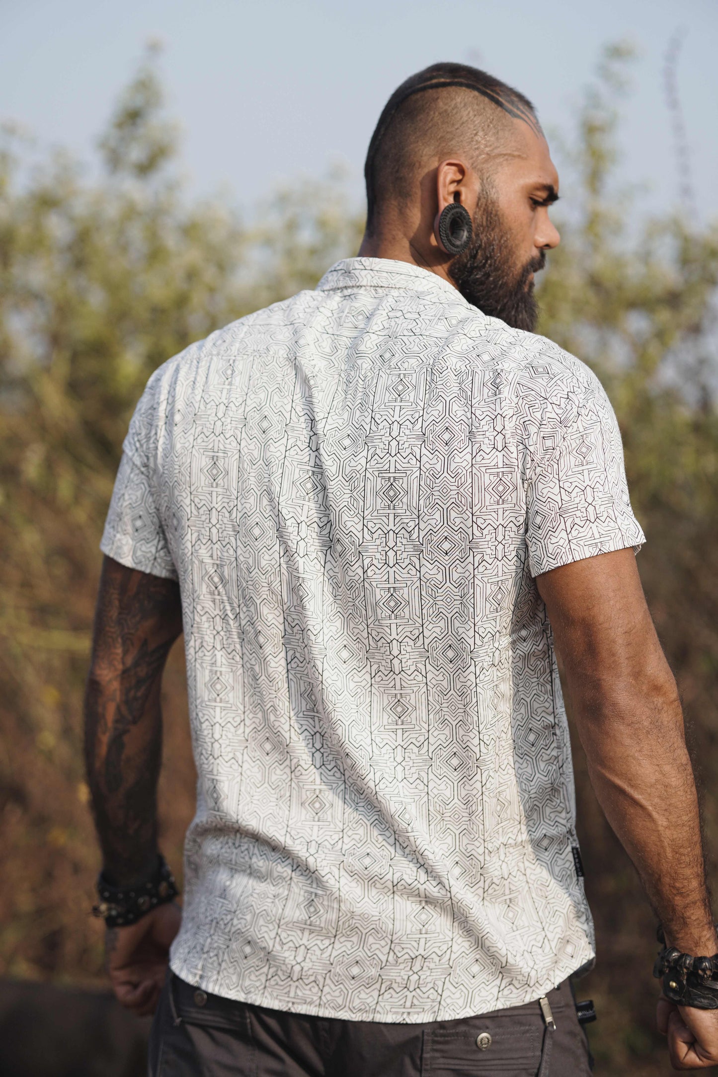 MAGMA CODEX - White Screenprint Shirt | Men's Viscose Geometric Shirt