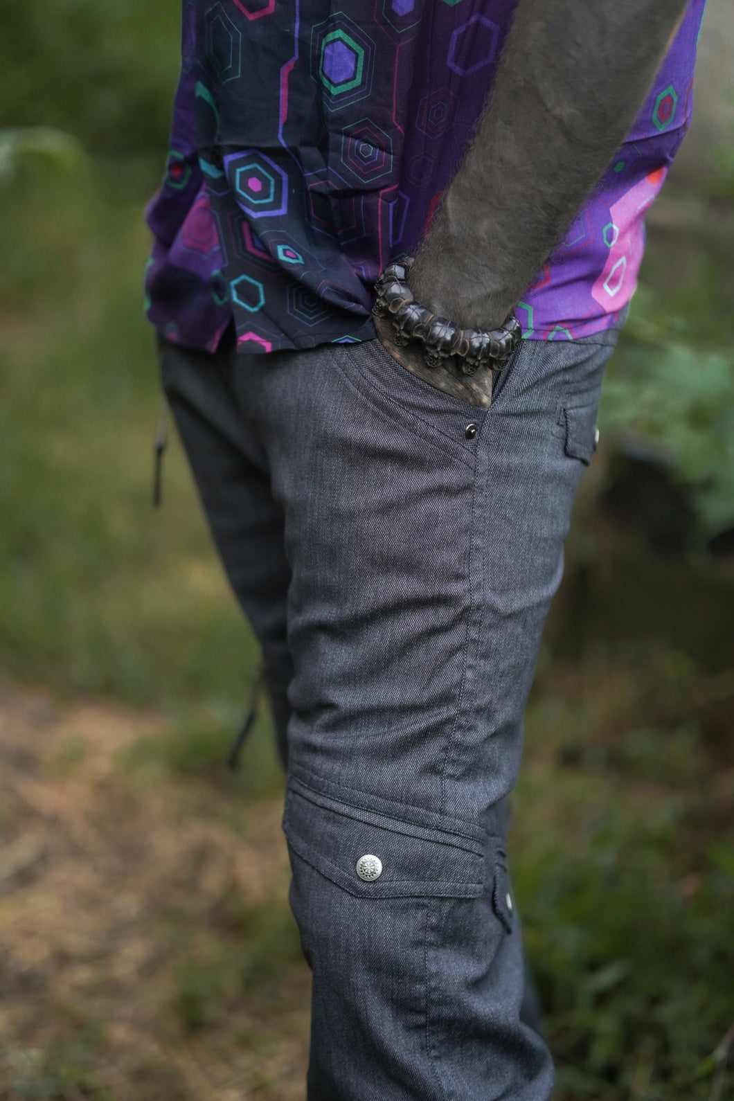 Urban Hippie Charcoal Grey Stretchable Pants - Festival Wear Cargo Pants