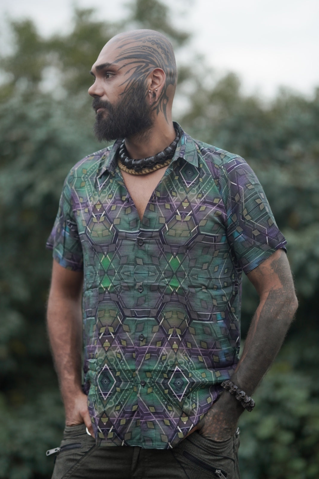 festival psychedelic bamboo shirt for men front view