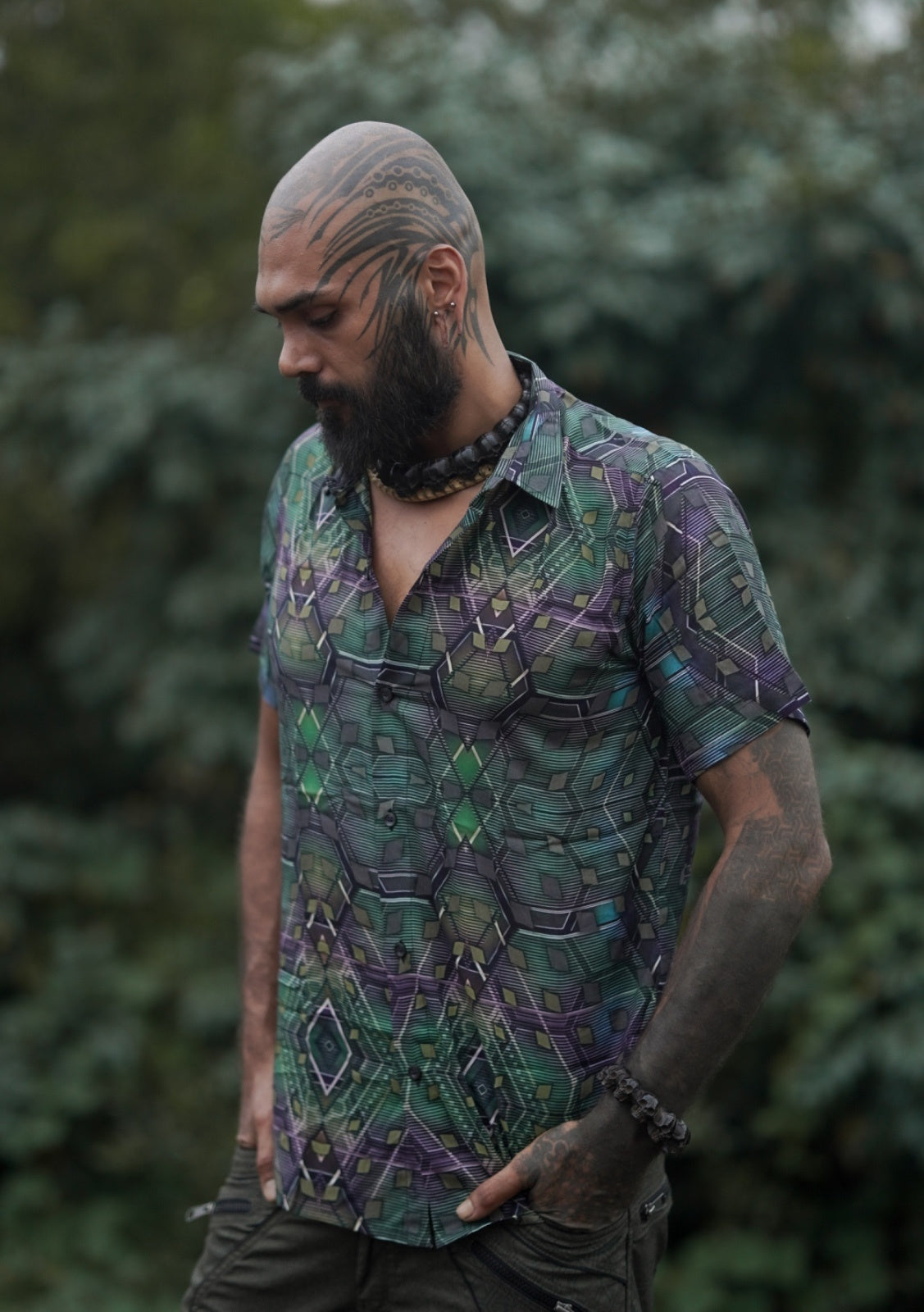 trippy geometric bamboo shirt for men side view