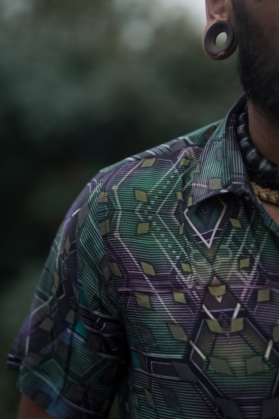 psychedelic bamboo shirt close up sacred geometry print