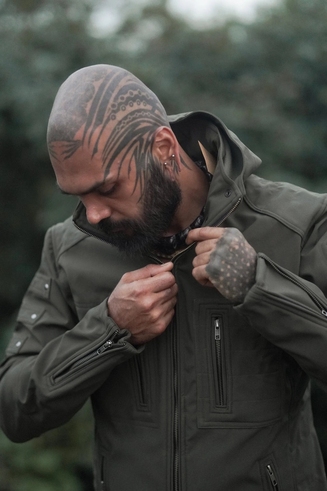 Windproof Festival Jacket – Armor 2.0 Olive Green Futuristic Hooded Jacket