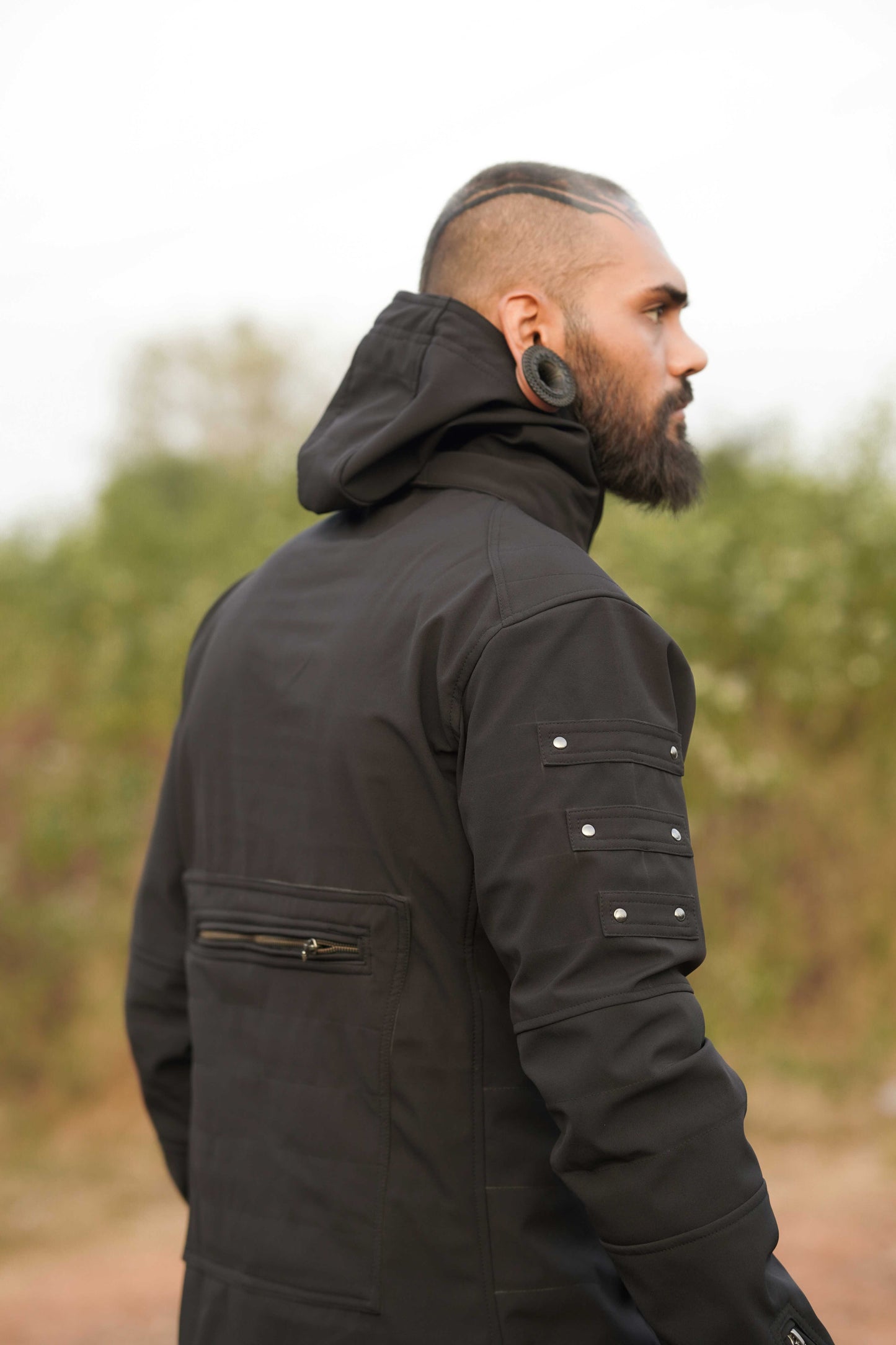 Windproof Festival Jacket – Armor 2.0 Olive Green Futuristic Hooded Jacket