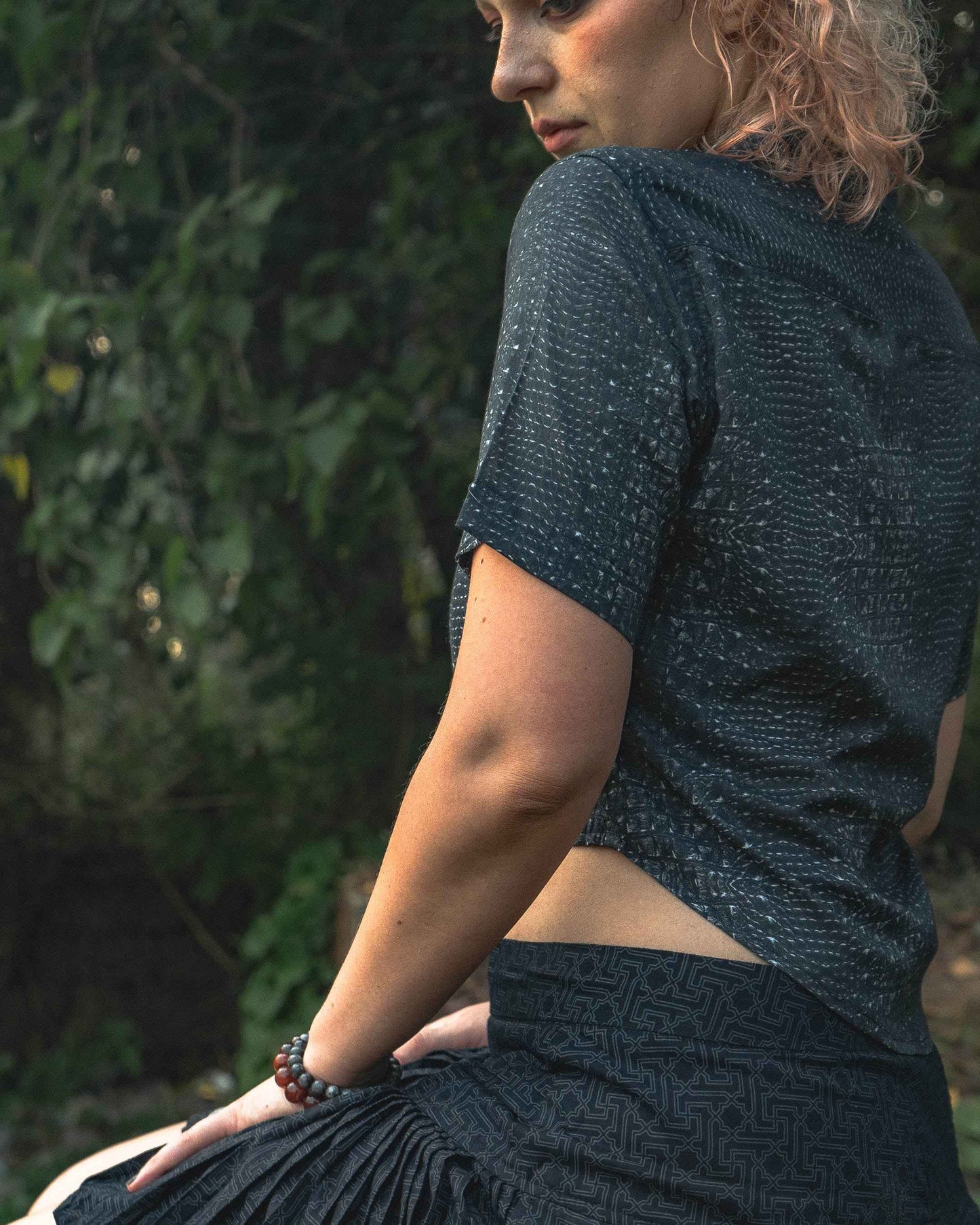 BLACK ILLUSION | Bamboo Fabric Women's Crop Shirt | Psychedelic Kaleidoscope Top