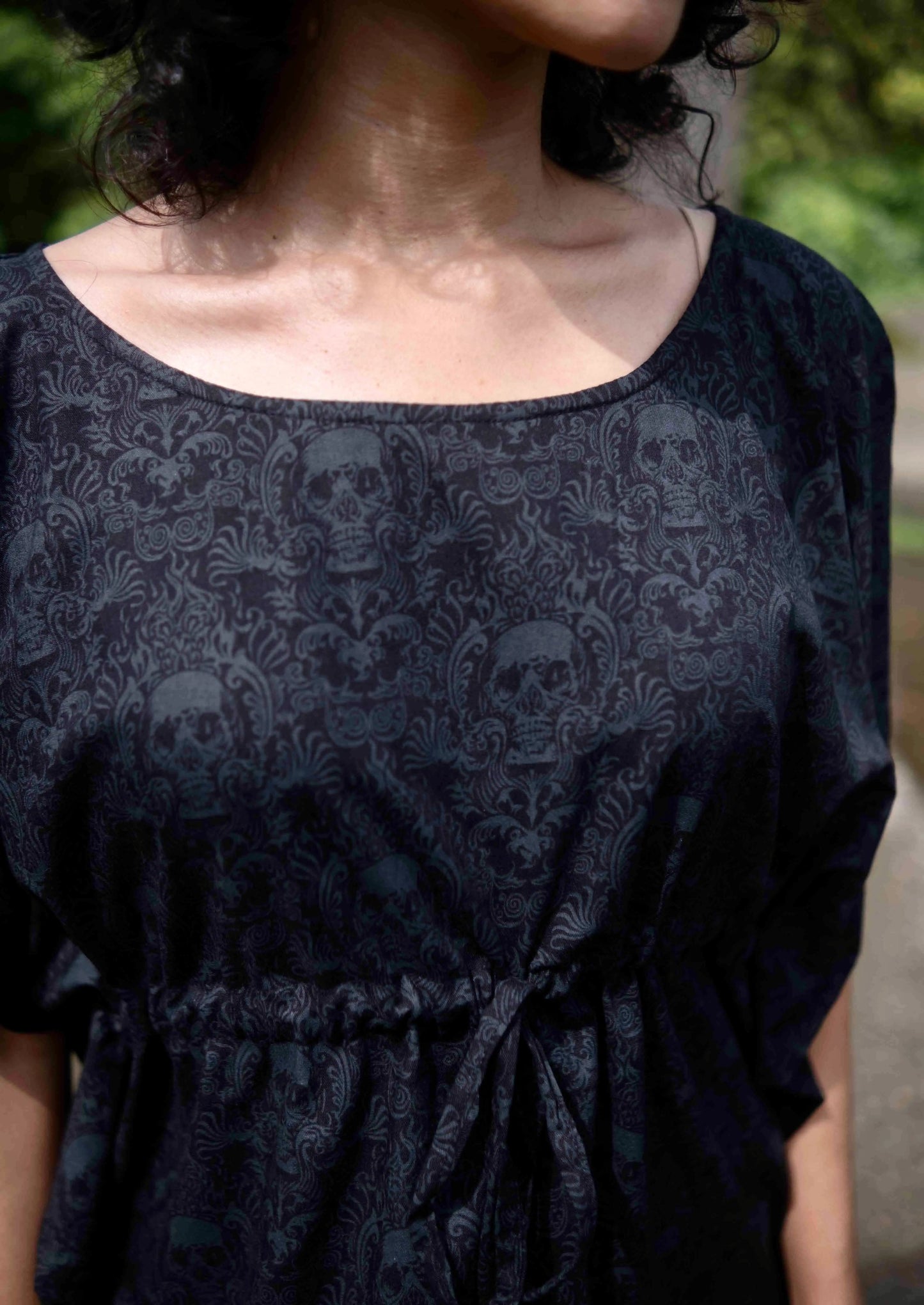 festival outfit top women gothic skull print front view