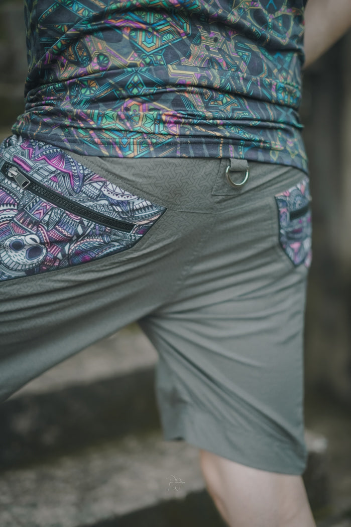 psychedelic mens above the knee shorts back side design