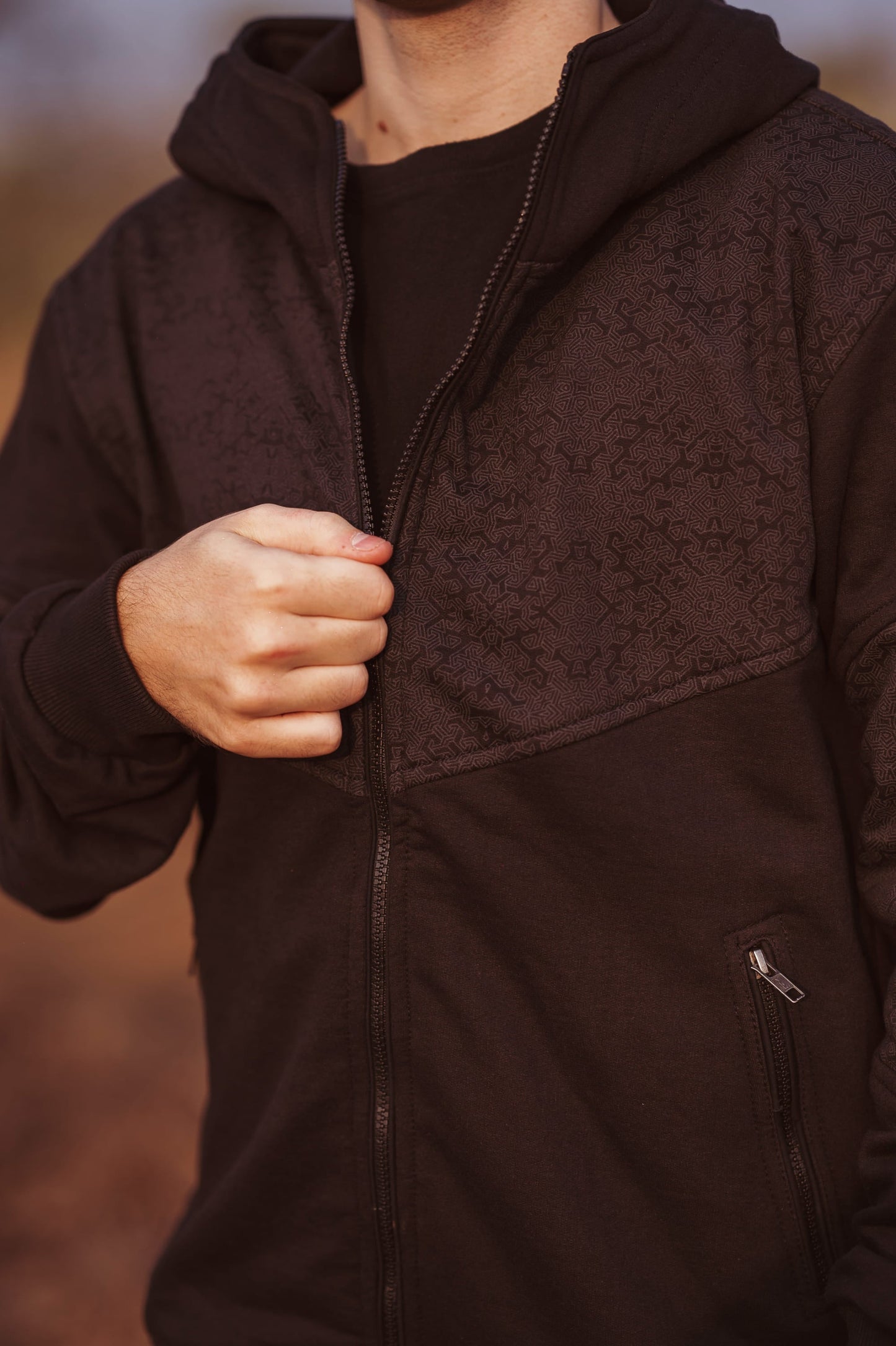 FRACTAL TETRAHEDRON - Cotton Fleece Hoodie for Men with Fractal Patterns Print