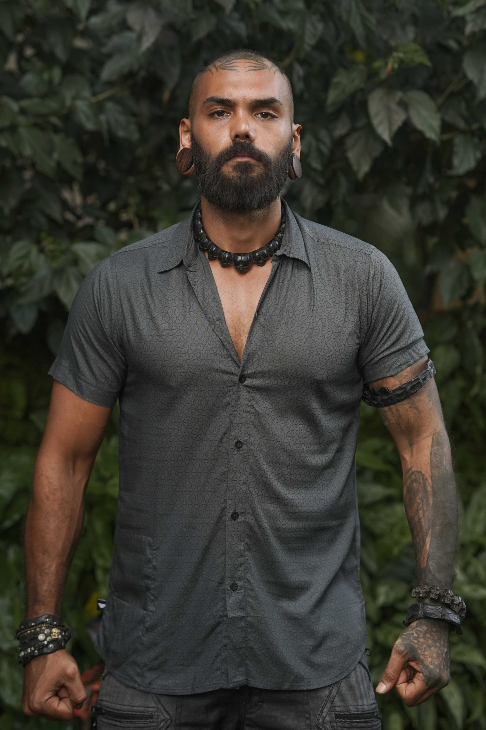 Viscose short sleeve shirt with Flower of Life print – front view