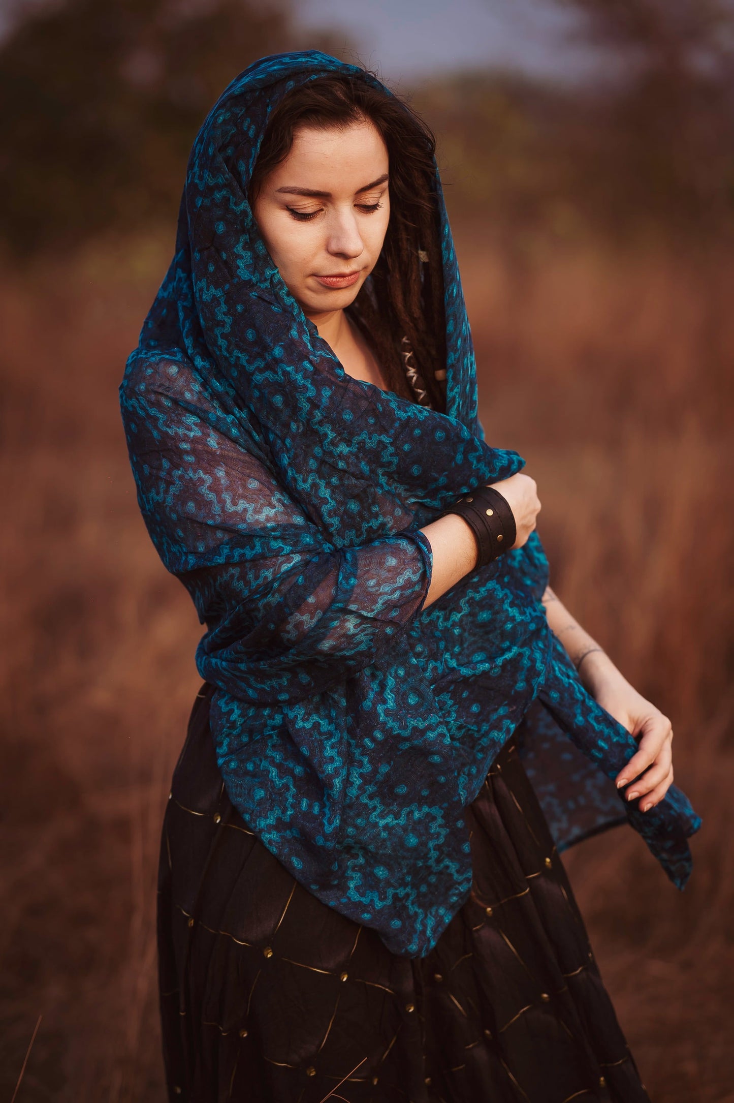 INFINITE FRACTAL | Bamboo Fabric Witch Scarf | Psychedelic Pixie Goa Party Scarf