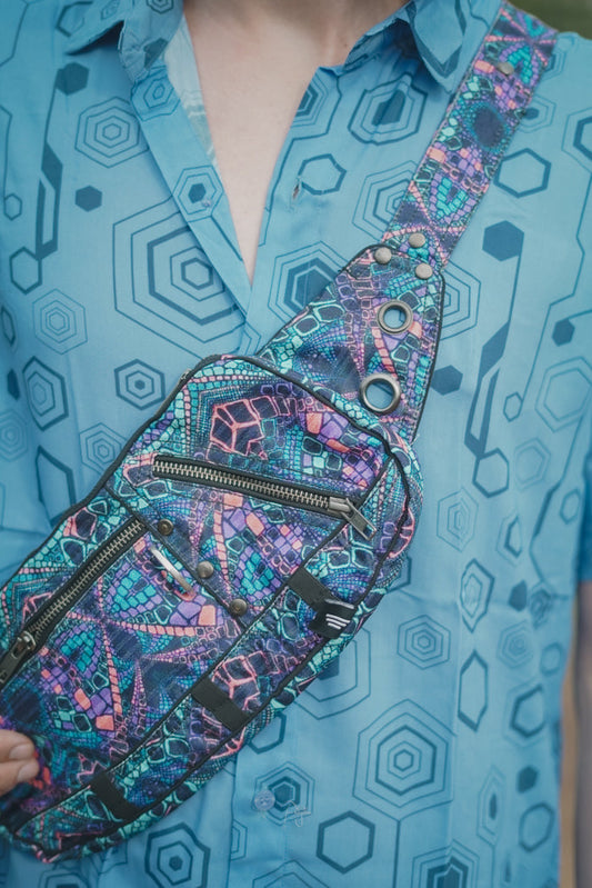 kaleidoscope fractal crossbody bag psychedelic festival sling bag
