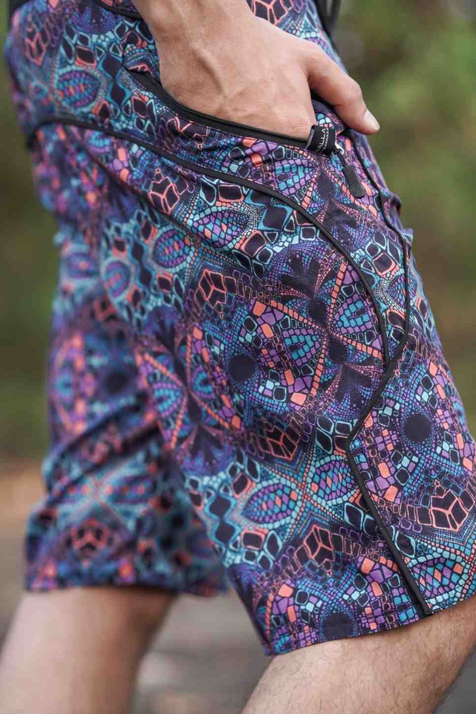 printed swim shorts for men with ykk zipper pocket psychedelic design