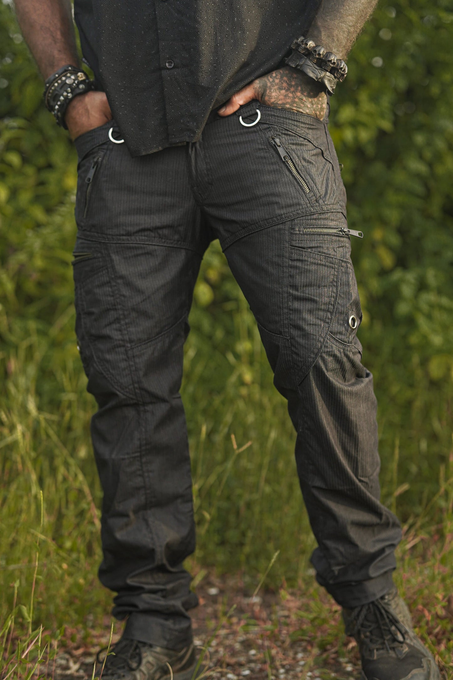 LA Pants - Dark Grey Stripes Men's Cargo Pants