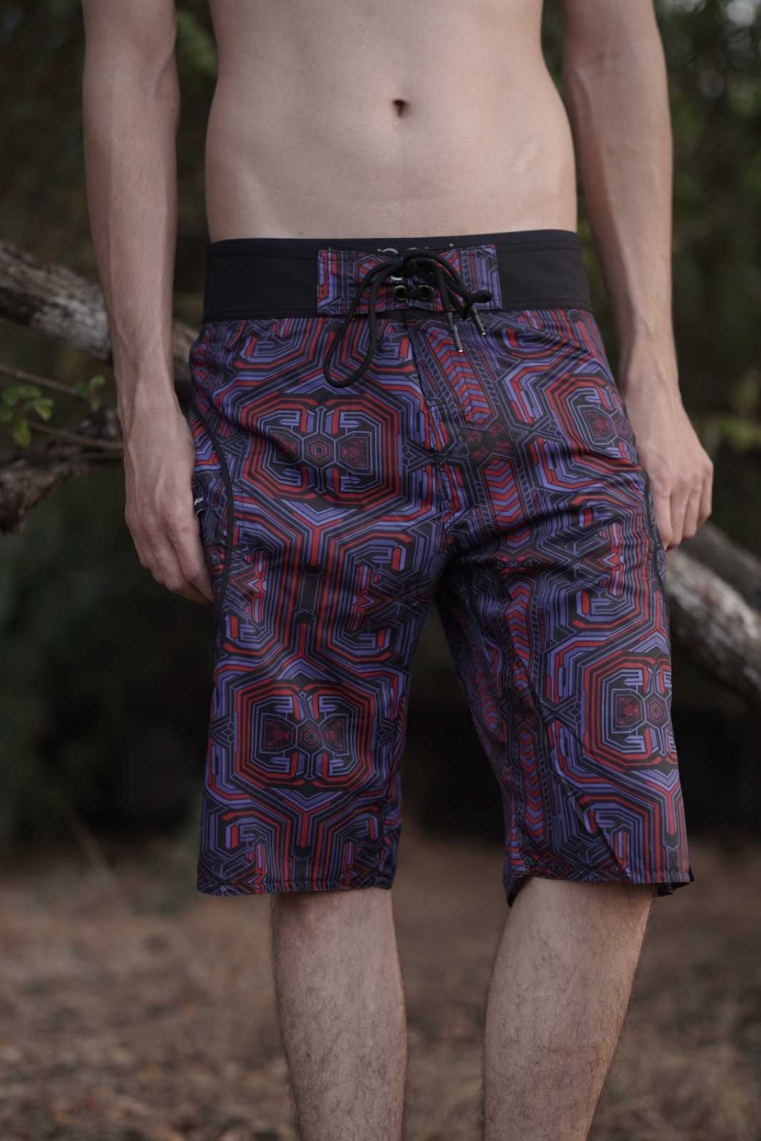mens swim shorts geometric print metanoia v2 front view