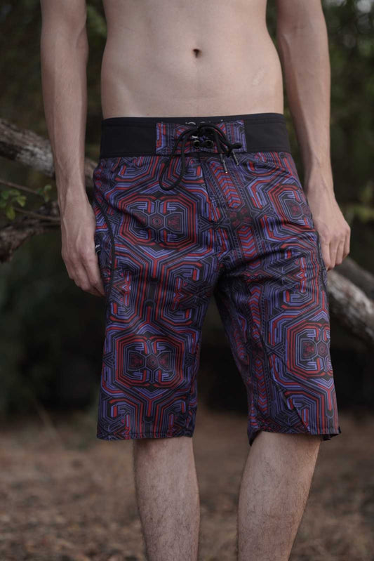mens swim shorts geometric print metanoia v2 front view