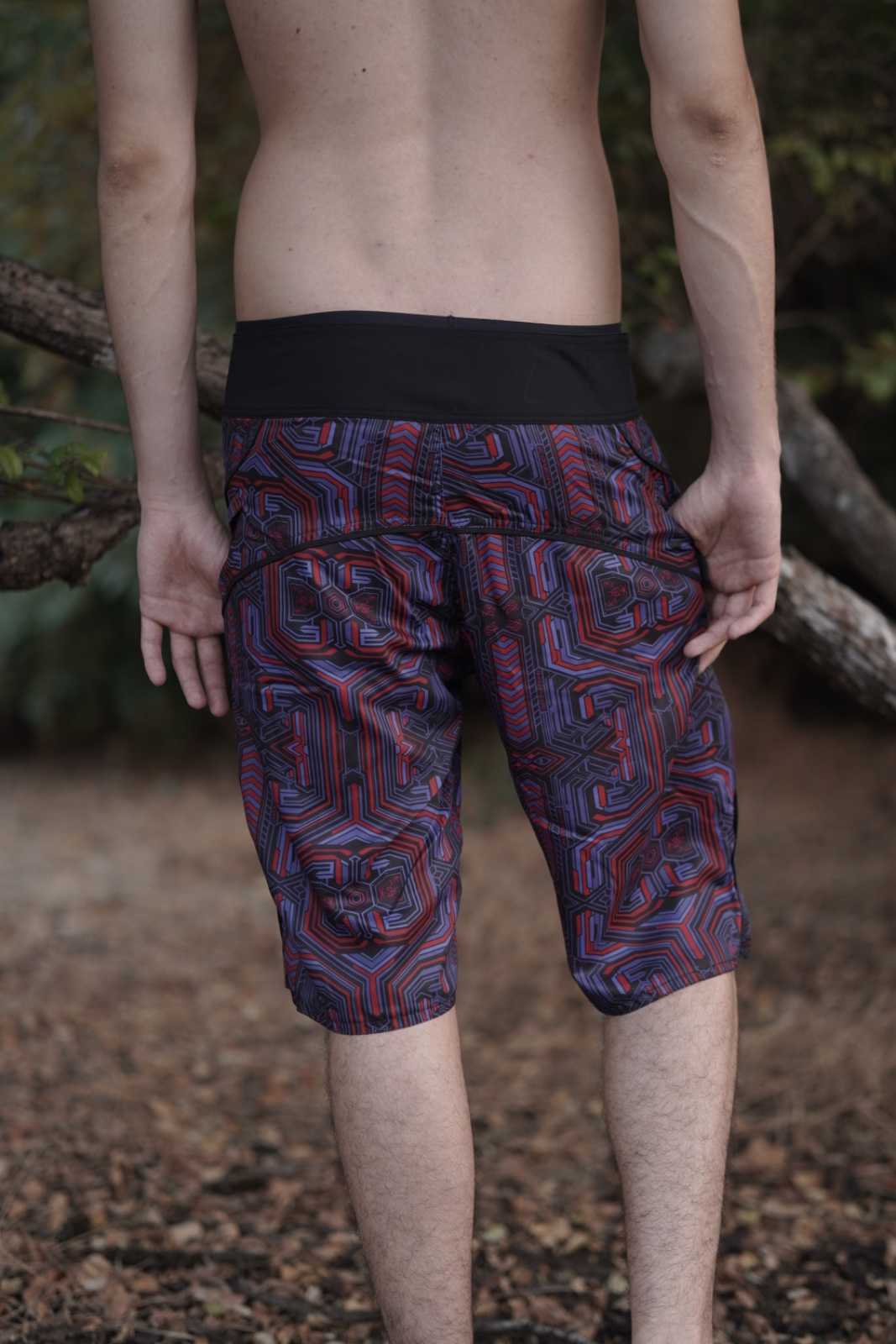 mens swim shorts geometric print back view