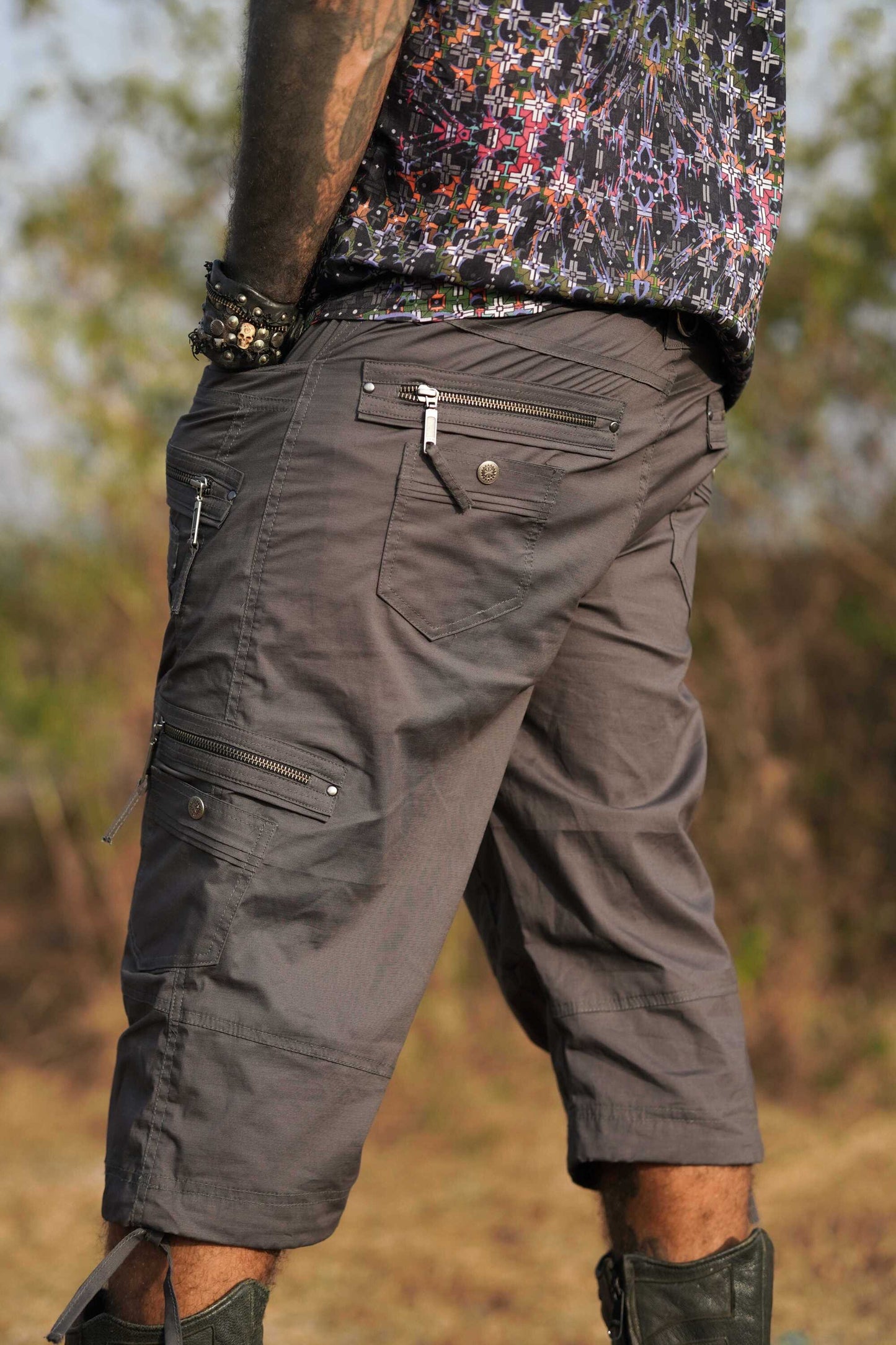 streetwear three quarter mens shorts grey
