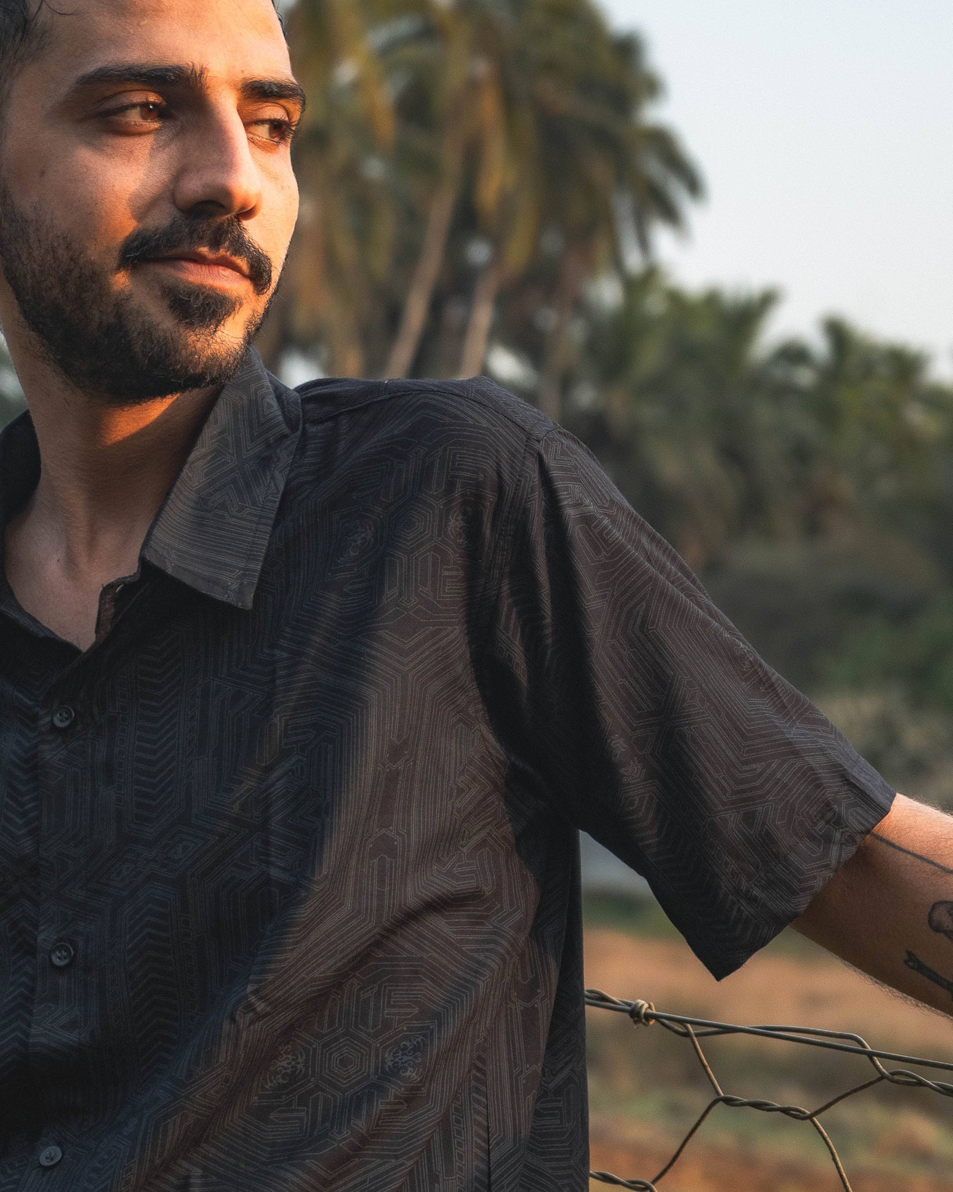 mens black viscose shirt relaxed fit festival shirt