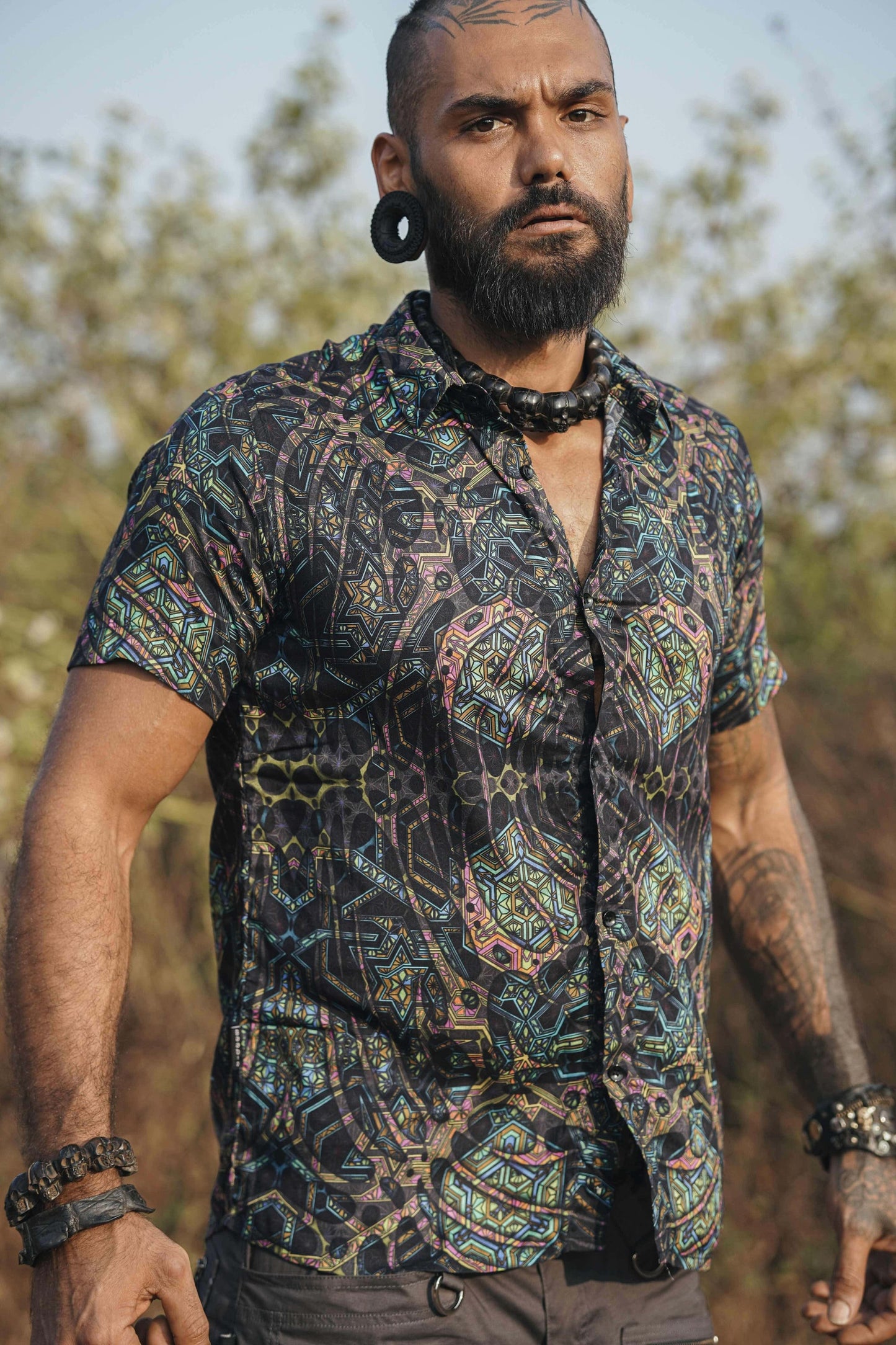 MIND FLARE | Men’s Bamboo Short Sleeve Shirt | Psychedelic Glitch Print