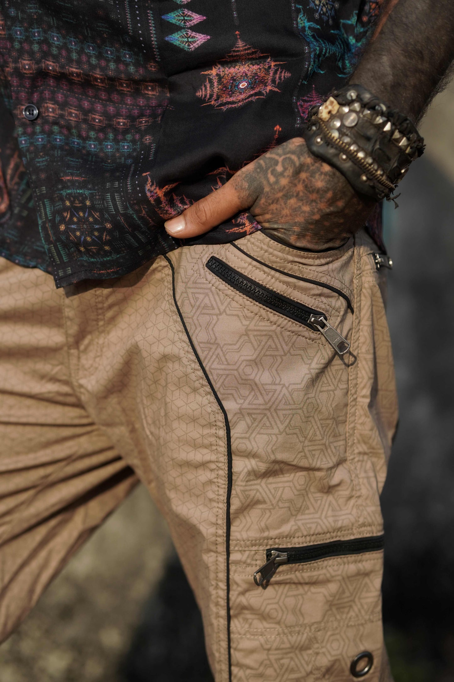 Pythagoras Abstract - Caramel Beige NY Men's Cargo Pants | Geometric Print Pants