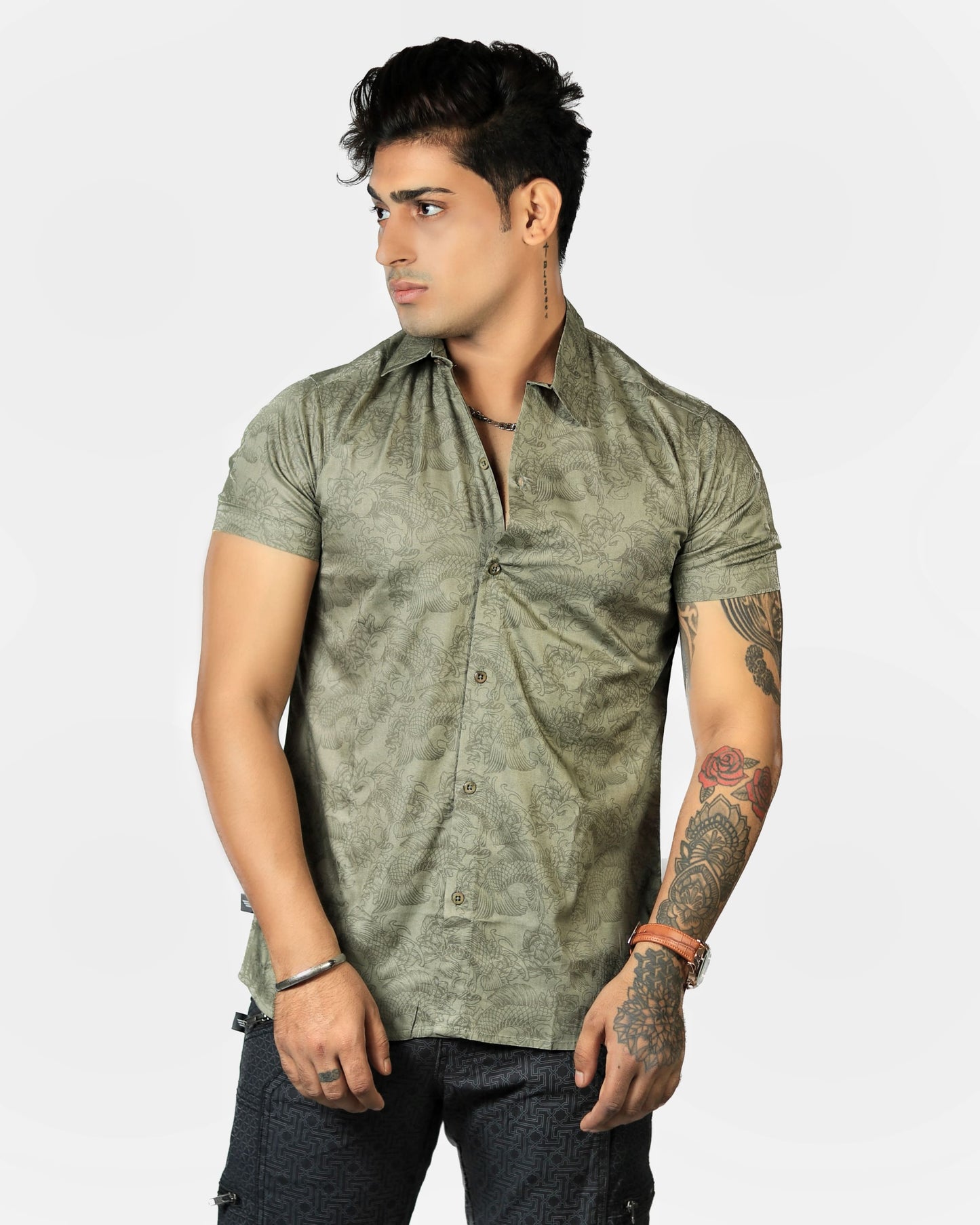 ROYALE GAMMA - Men's Short Sleeve Shirts | Oriental Japanese Art Print Shirts