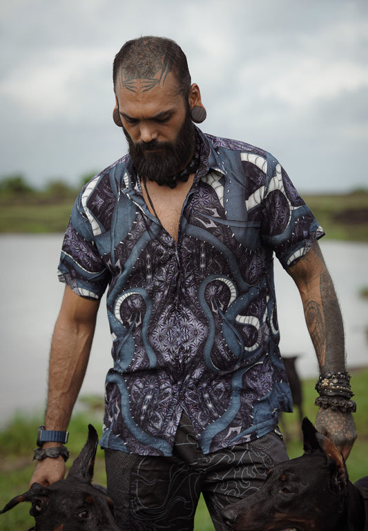 SHEN RON | Men's Bamboo Shirts | Fractal Dragon Pattern Shirt