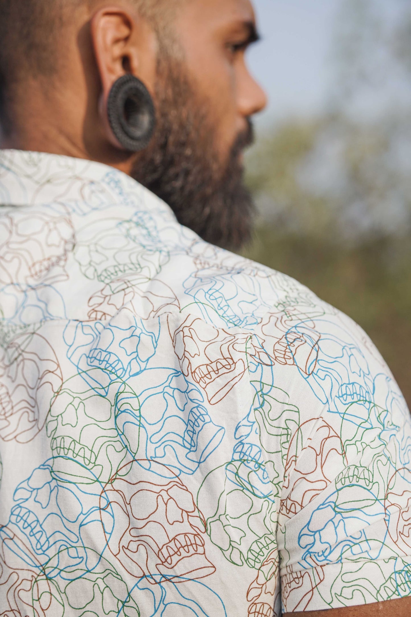 close up skull pattern white viscose shirt