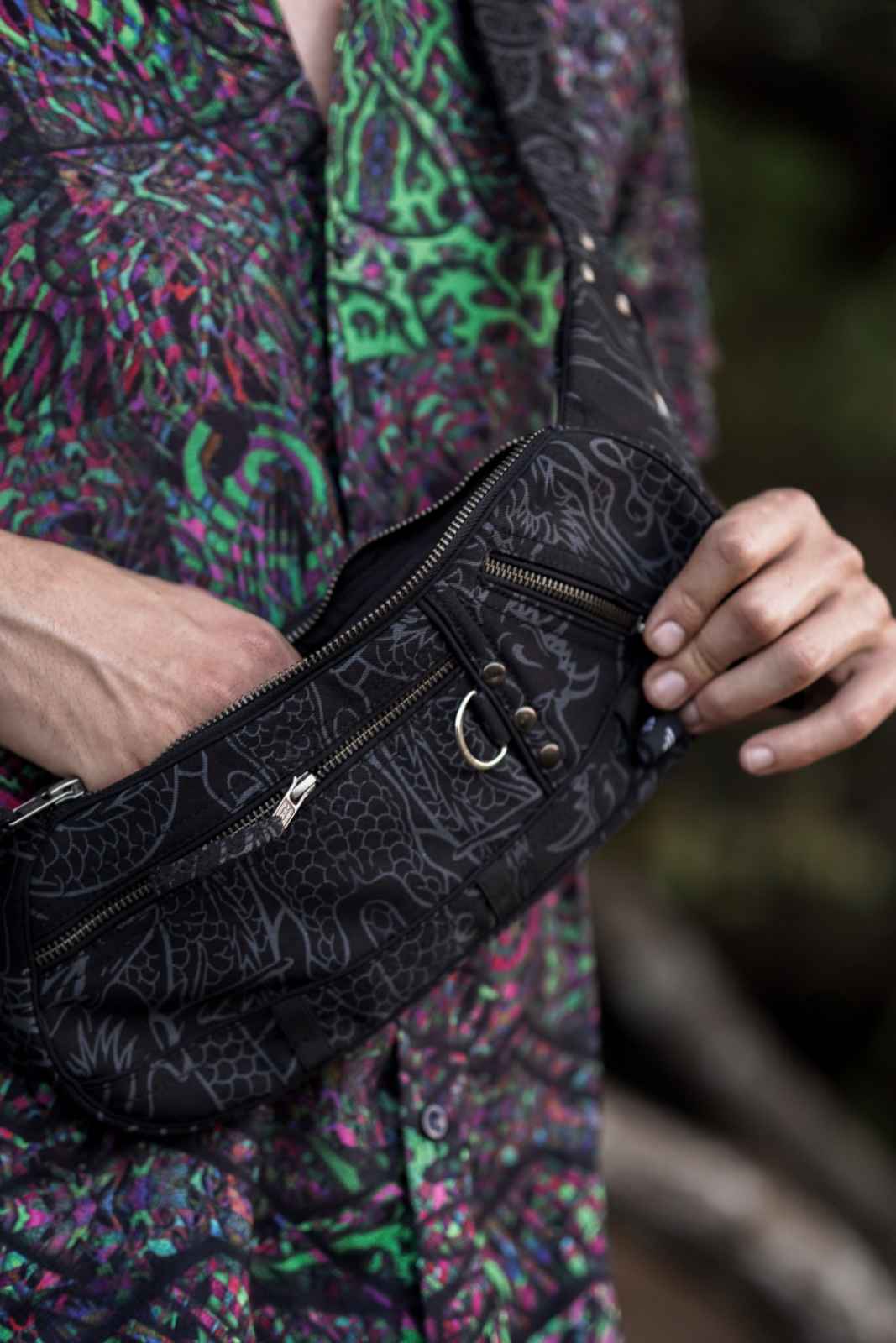 VANTA DRAGON Rave Crossbody Bag – Psychedelic Festival Canvas Sling Bag