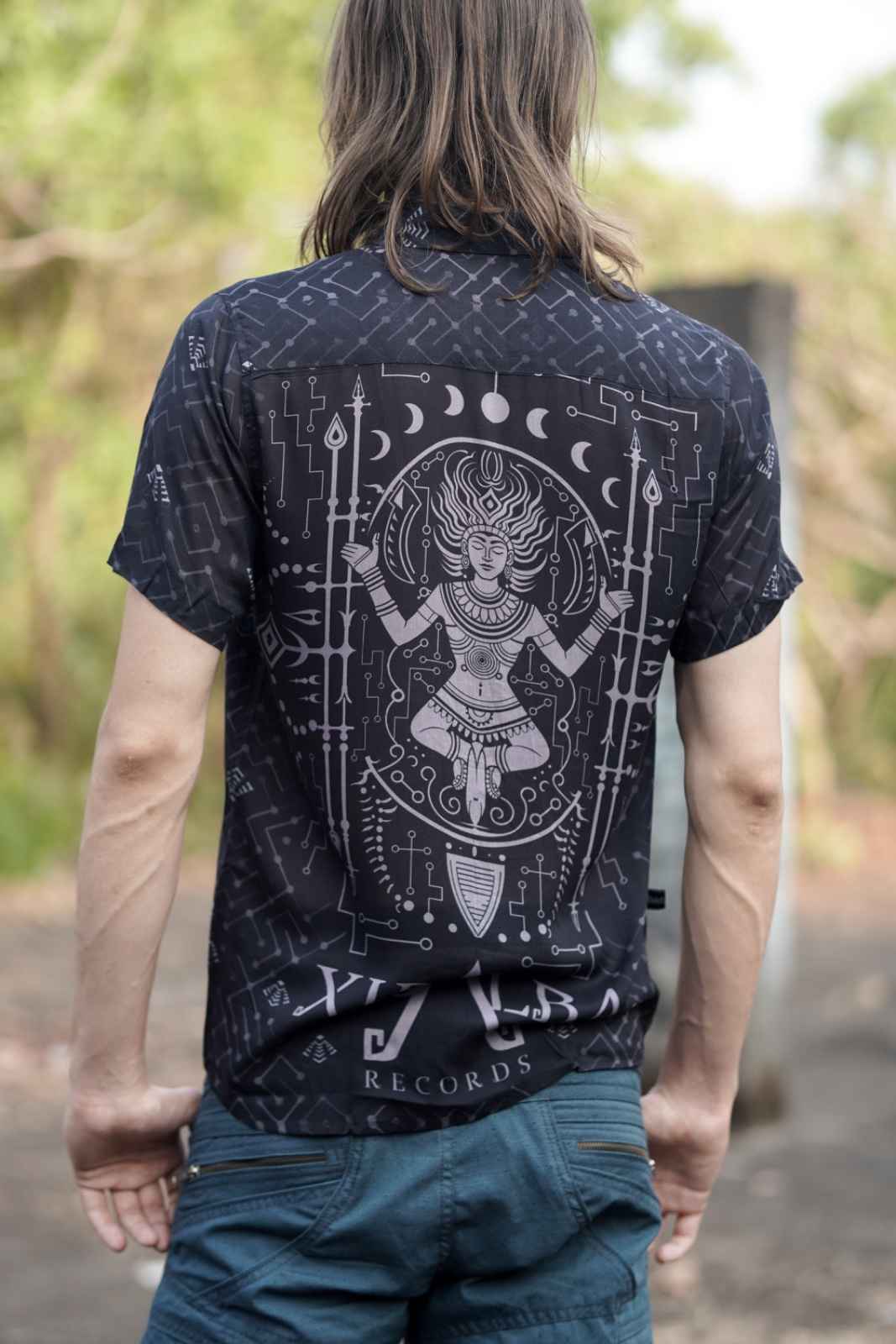 Xibalba bamboo shirt back artwork inspired by psytrance culture