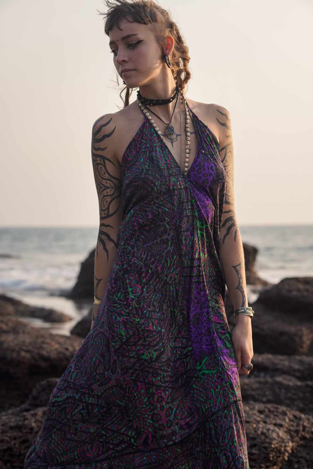 FLUXFUNK – Bamboo Festival Dress for Women | Psychedelic Boho High-Low Dress