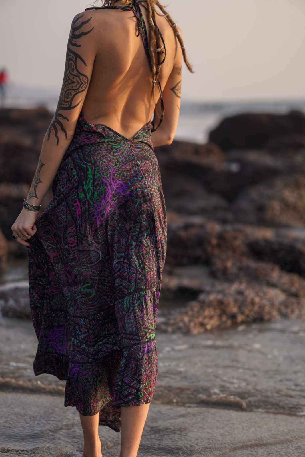 FLUXFUNK – Bamboo Festival Dress for Women | Psychedelic Boho High-Low Dress