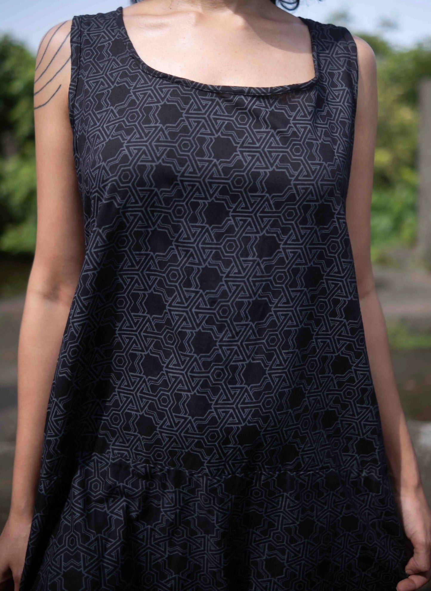 Pythagoras Boho Festival Dress – Sleeveless Psychedelic Geometric Dress for Women