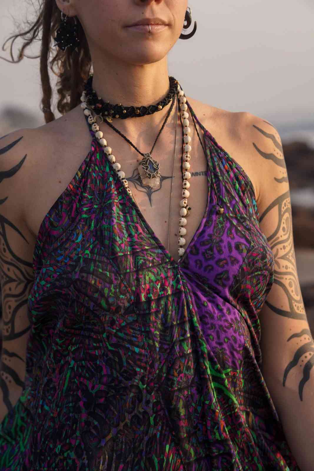 FLUXFUNK – Bamboo Festival Dress for Women | Psychedelic Boho High-Low Dress