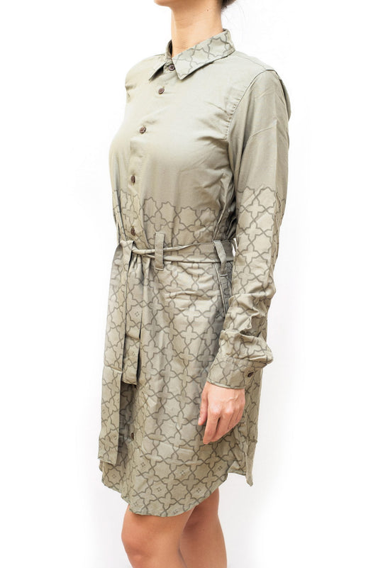 SWASTIK | Women's Viscose Shirt Dress with Belt | Printed Button-up Shirt Dress